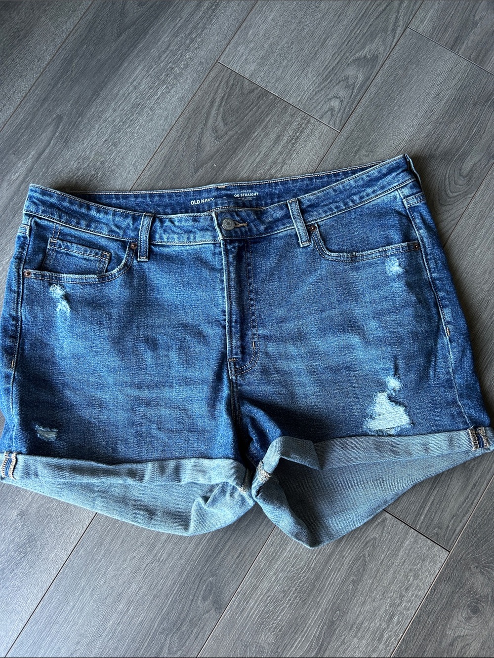 Old Navy Denim Roll-Cuff Distressed Blue Shorts